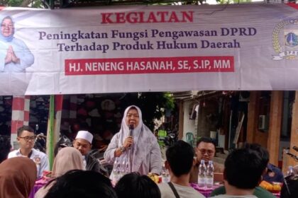 Anggota DPRD DKI dari Fraksi Demokrat, Neneng Hasanah saat fungsi pengawasan terhadap produk hukum daerah.(Foto Sofian/ipol.id)