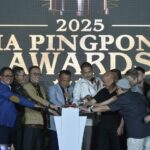 Mewakili Menpora Dito Ariotedjo, Direktur Lembaga Pengelola Dana dan Usaha Keolahragaan Kemenpora, Ferry Kono mengapresiasi Indonesia Pingpong League (IPL) Awards 2025 di Balai Sudirman, Jakarta, Jumat (21/2).