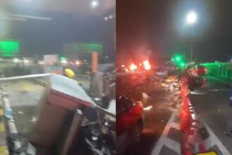 Kecelakaan di Gerbang Tol Ciawi 2 Selasa (4/2/2025) malam. Foto: Tangkapan layar