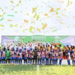 Para pemenang MilkLife Soccer Challenge - Kudus 2025 turnamen sepak bola putri KU 10 dan KU 12 yang berlangsung pada 5-9 Februari 2025 di SuperSoccer Arena, Rendeng dan Lapangan Porma, Kudus.