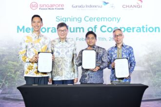 Kerjasama Singapore Tourism Board, Garuda Indonesia, dan Changi Airport Group untuk meningkatkan kunjungan wisatawan kedua Negara. Foto:Dok/STB