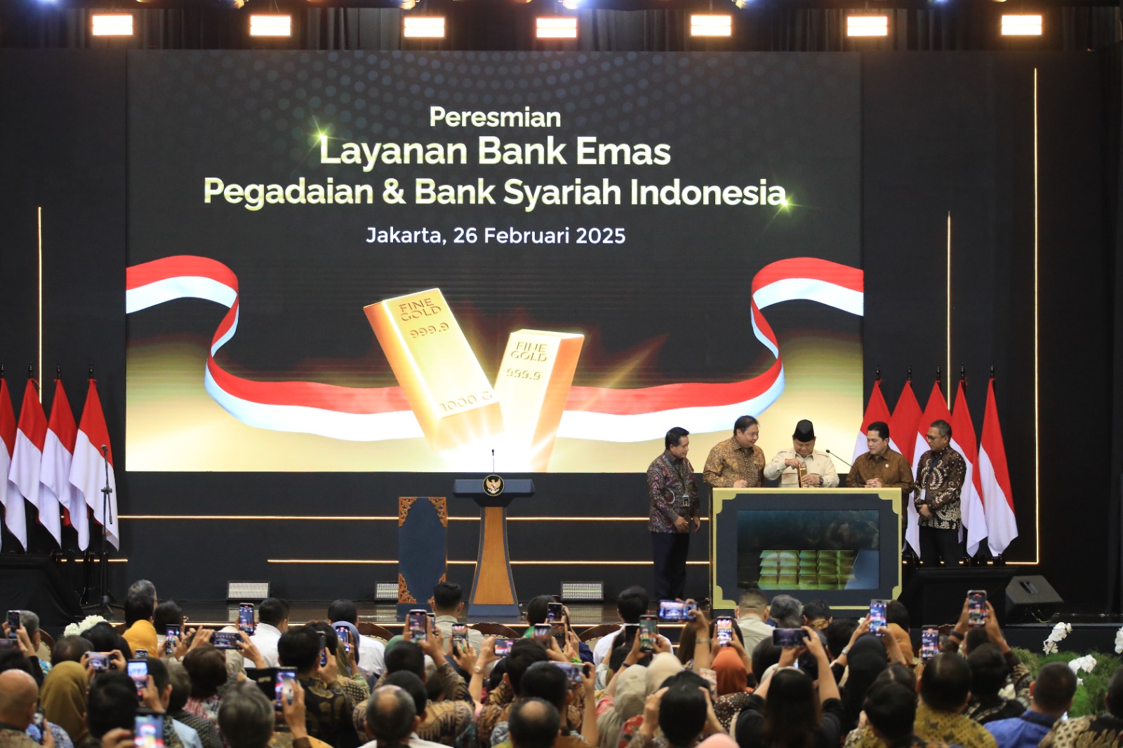 Presiden RI Prabowo Subianto telah meresmikan Layanan Bank Emas Pegadaian dan Bank Syariah Indonesia (BSI) pada Rabu (26/2) di The Gade Tower (Kantor Pusat Pegadaian), Jakarta.