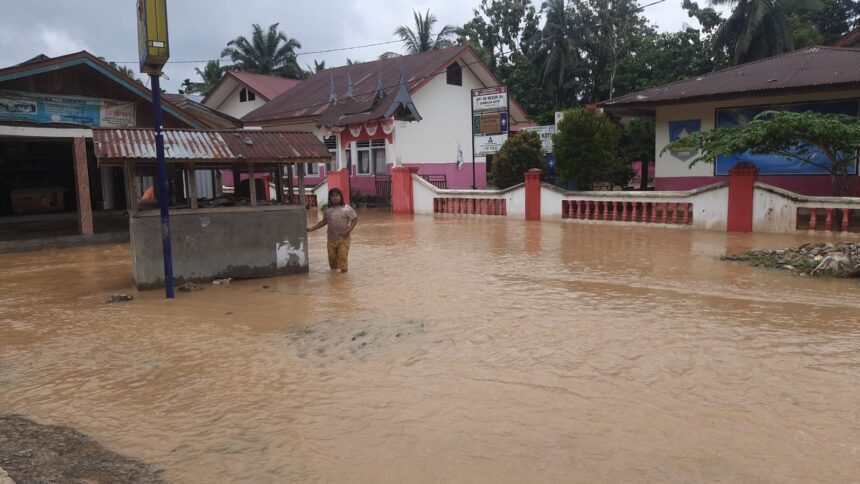 Kondisi banjir merendam permukiman warga di Kabupaten Dharmasraya, Sumatera Barat, pada Kamis (27/2/2025). Foto: BPBD Kabupaten Dharmasraya