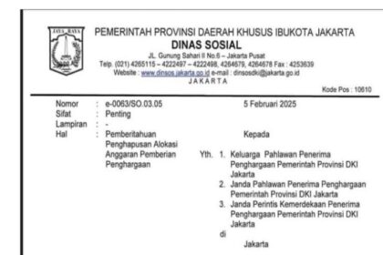 Ilustrasi surat pemberitahuan Dinas Sosial DKI Jakarta.(Foto istimewa)