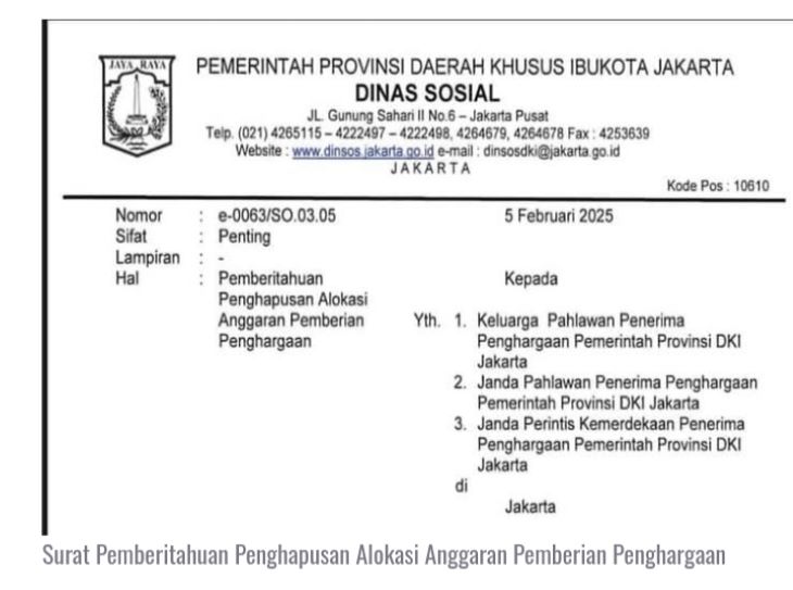 Ilustrasi surat pemberitahuan Dinas Sosial DKI Jakarta.(Foto istimewa)