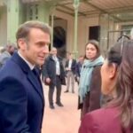 Presiden Prancis Emmanuel Macron saat bertemu Menteri Komunikasi dan Digital Meutya Hafid, di sela-sela acara AI Action Summit. Foto: Komdigi