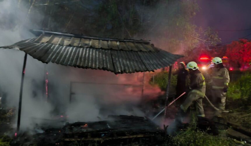 Sejumlah petugas Damkar saat berupaya memadamkan api yang melumat gubuk di Jalan Inspeksi Pool PPD, RT 1 RW 7, Kel. Cakung Barat, Kec. Cakung, Jakarta Timur, pada Senin (10/3/2025). Foto: Ist