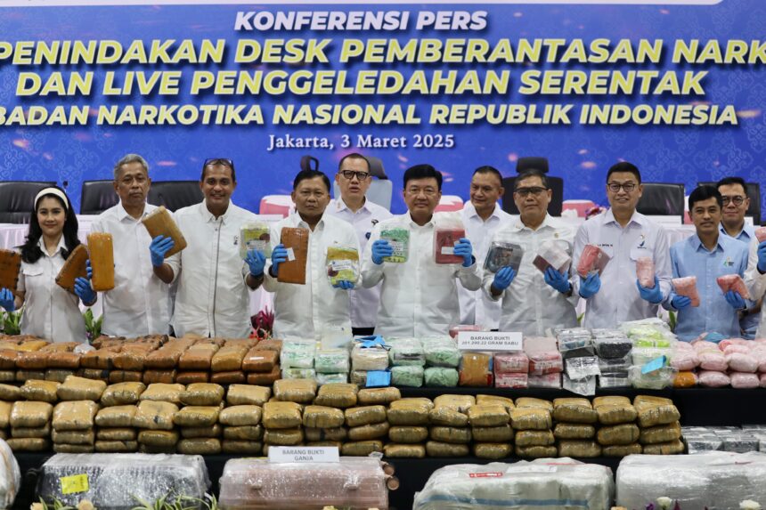 konferensi pers Desk Pemberantasan Narkoba di kantor BNN, Jakarta, Senin (3/3/2025). Foto: Humas Kemenko Polkam