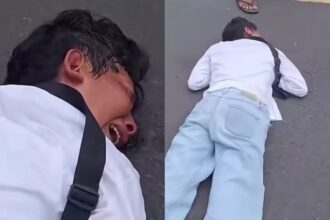 Heboh pria di Blitar tidur di tengah jalan sambil menangis diduga karena putus cinta. Foto: Tangkap layar IG @fakta.indo