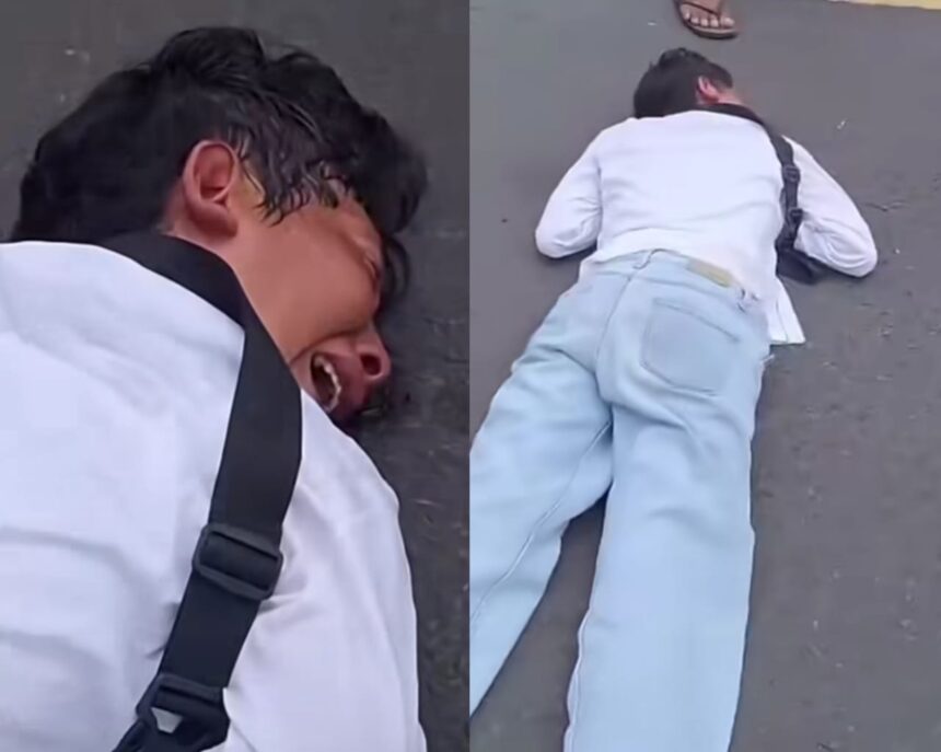 Heboh pria di Blitar tidur di tengah jalan sambil menangis diduga karena putus cinta. Foto: Tangkap layar IG @fakta.indo