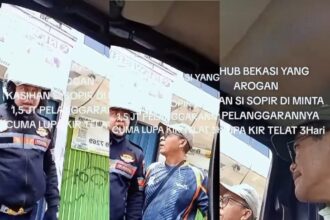 Sebuah video menunjukkan oknum dishub diduga meminta uang RP 1,5 juta kepada sopir karena kendaraan yang dibawanya telat melakukan uji KIR. Foto: Tangkap layar IG @bekasi.terkini