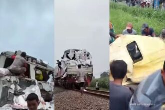 Kecelakaan truk bermuatan pupuk dalam kondisi ringsek setelah terlibat kecelakaan dengan KA Kertanegara di pelintasan tanpa palang pintu di KM 175+4 antara Stasiun Kras-Ngadiluwih, Kabupaten Kediri, Jawa Timur, Senin (10/3/2025). Foto: IG @infokediriraya