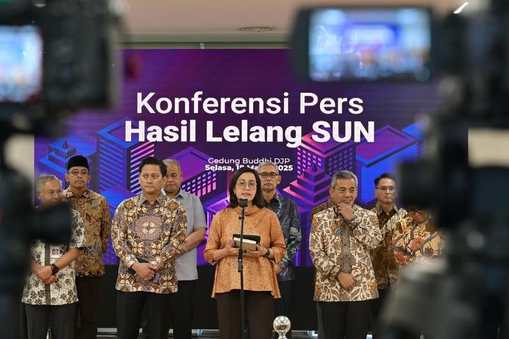 Menkeu Sri Mulyani menjelaskan hasil lelang SUN hari Selasa kemarin. Foto: Kemenkeu