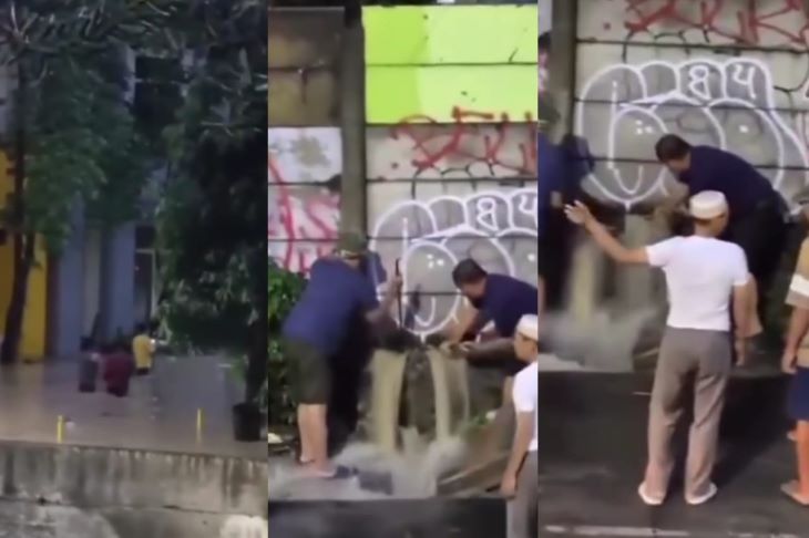 Nampak sejumlah warga terlihat melakukan penjebolan tembok di Grand Galaxy City, Jalan Baru Pekayon. Foto: Tangkap layar IG @bekasi.terkini