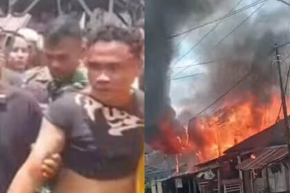 Pria membakar rumah orangtuanya di Desa Panyabungan Jae, Kecamatan Panyabungan, Mandailing Natal. Foto: Tangkapan layar Instagram @info.negri