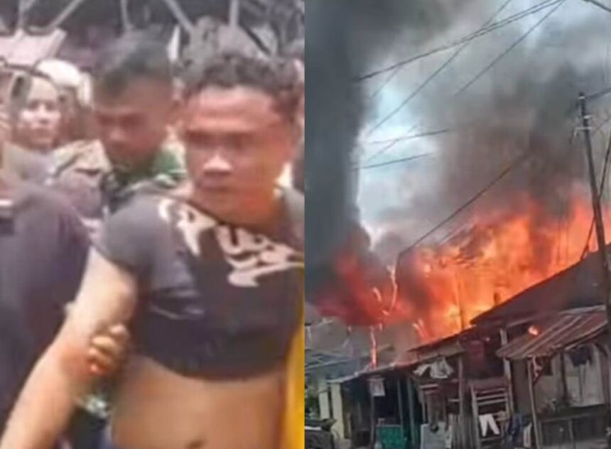 Pria membakar rumah orangtuanya di Desa Panyabungan Jae, Kecamatan Panyabungan, Mandailing Natal. Foto: Tangkapan layar Instagram @info.negri
