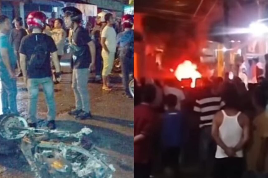 Ricuh saat penggerebekan bandar narkoba jenis sabu-sabu di Lorong Proyek Lingkungan 3, Kelurahan Bagan Deli, Kecamatan Medan Belawan. Foto: Tangkap layar IG @medsoszone