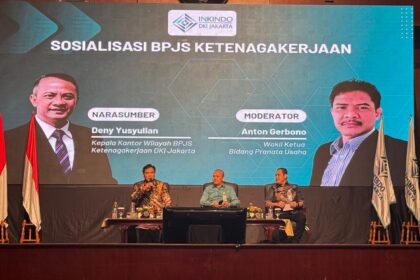 Sosialisasi BPJS Ketenagakerjaan sekaligus Peluncuran Buku Sejarah dan Tokoh INKINDO DKI Jakarta” di Auditorium Bina Karna, Hotel Bidakara, Jakarta Selatan. Foto: BPJS Ketenagakerjaan