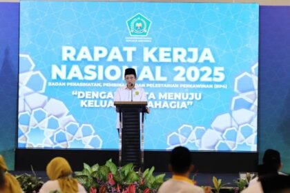 Menteri Agama Nasaruddin Umar saat mengikuti Rapat Kerja Nasional (Rakernas) Badan Penasihatan, Pembinaan, dan Pelestarian Perkawinan (BP4) Tahun 2025 di Jakarta. Foto: kemenag