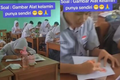 Pelajar Sekolah Menengah Atas Negeri (SMAN) di Kabupaten Bandung Barat, diduga tengah mengikuti ujian biologi menggamar alat vital pribadi. Foto: Tangkap layar IG @fakta.info