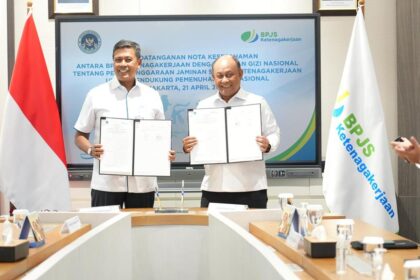 Penandatanganan nota kesepahaman BPJS Ketenagakerjaan dan Badan Gizi Nasional. Foto: Ist