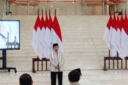 Ketua DPRD DKI Jakarta, Khoirudin saat memberikan sambutan di acara halalbihalal DPRD dan gubernur.(Foto sofian/ipol.id)