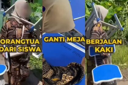 Orangtua siswa, dipaksa mengganti meja SD rusak di Lebak. Foto: Tangkapan layar Instagram @terang_media