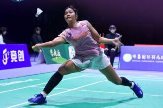 Tunggal putri Indonesia Ester Nurumi Tri Wardoyo bermain di Piala Sudirman 2025.