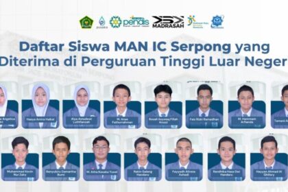 Sebanyak 15 siswa-siswi MAN Insan Cendekia Serpong berhasil di teriima di banyak perguruan tinggi luar negeri.