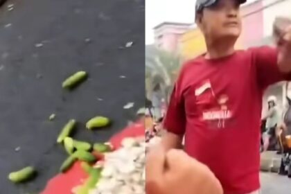 Aksi premanisme terhadap pedagang sayur di Pasar Baru Bekasi dekat Terminal Bekasi. Foto: Tangkap layar IG @fakta.indo