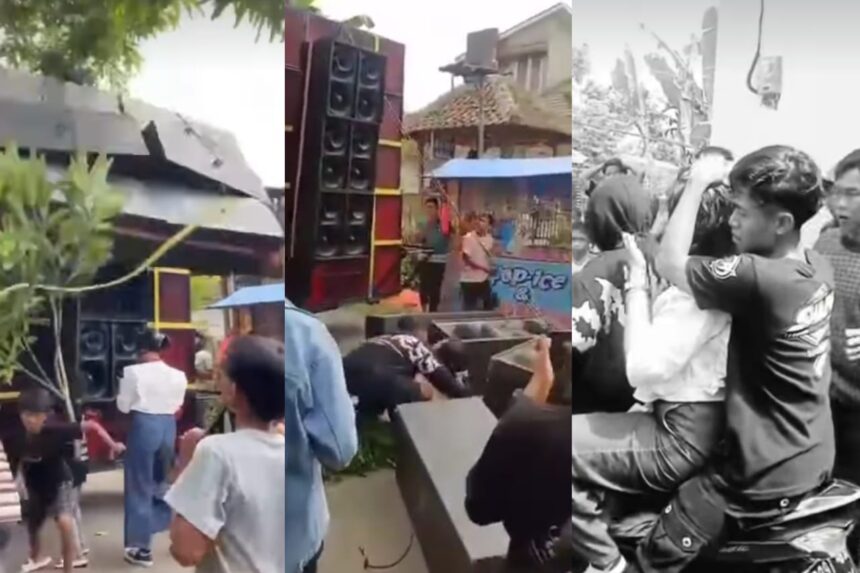 Penonton tertimpa sound horeg di Desa Sumber Anyar, Kecamatan Jambesari Darus Sholah, Bondowoso, Jawa Timur. Foto: Tangkapan layar Instagram @fakta.indo