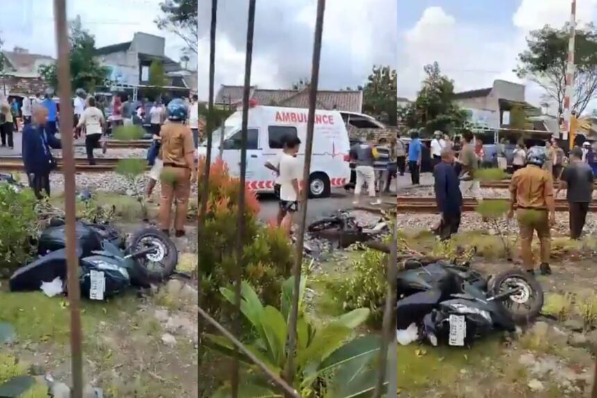 KA 170 Malioboro Ekspres relasi Purwokerto–Malang menabrak sejumlah kendaraan bermotor di perlintasan JPL No 08, Km 176+586, Emplasemen Stasiun Magetan. Senin (19/5/2025) pukul 12.49 WIB. Foto: Tangkapan layar X @sahabat_kereta