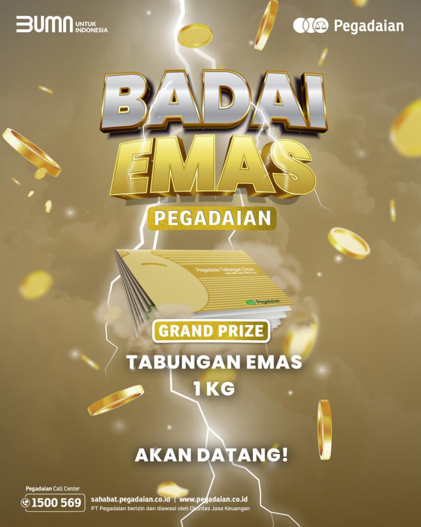 Bank Emas Pegadaian. Pegadaian akan kembali hadirkan program loyalitas bagi para nasabah setianya, Badai Emas Pegadaian 2025. Program undian tahunan ini dimulai pada bulan Mei 2025 hingga akhir Desember 2025, dengan 2 (dua) periode undian.