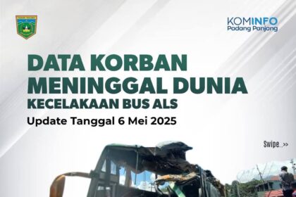 Data korban meninggal dunia pasca kejadian kecelakaan bus Antar Lintas Sumatera (ALS) yang merenggut belasan korban jiwa di Padang Panjang, Sumatera Barat (Sumbar), Rabu (7/5/2025). Foto: Kominfo Padang Panjang-Ist