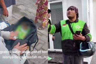 Seorang pengemudi ojek online (ojol) mendapat orderan dari customer tas berisikan bayi di Medan, Sumatera Utara pada Kamis (8/5/2025) pagi. Foto: Tangkap layar IG @tkpMedan