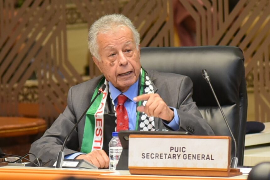 Kepala Delegasi Parlemen Palestina, Mohammad Mousa Subeih dalam rangkaian Konferensi ke-19 Persatuan Parlemen Negara-Negara Organisasi Kerja Sama Islam (OKI) atau Parliamentary Union of the OIC Member States (PUIC) yang digelar di Kompleks Parlemen, Senayan, Jakarta, pada 12-15 Mei 2025. Foto :