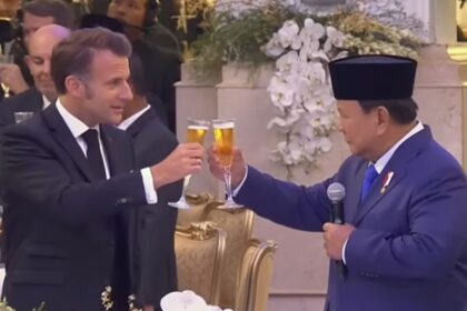 Presiden Prabowo Subianto bersama Presiden Prancis Emmanuel Macron saat jamuan makan malam di Istana Negara, Jakarta, Rabu (28/5/2025). Foto: ipol.id