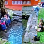 Emak-emak berkerudung berfoto di tempat ibadah umat Hindu saat mereka sedang sembahyang. Foto: Tangkapan layar X @Heraloebss