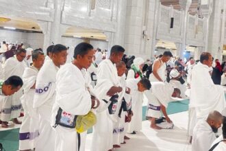 Suasana Masjidil Haram yang dipenuhi jamaah haji Indonesia.