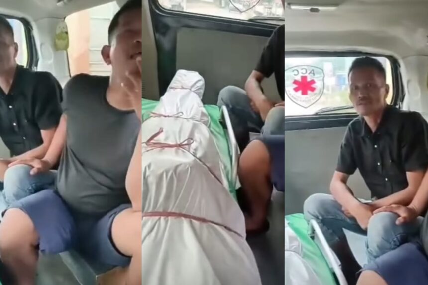 Sopir ambulans ingin mengantarkan jenazah orang dengan gangguan jiwa (ODGJ). Foto: Tangkap layar IG @medsoszone.id