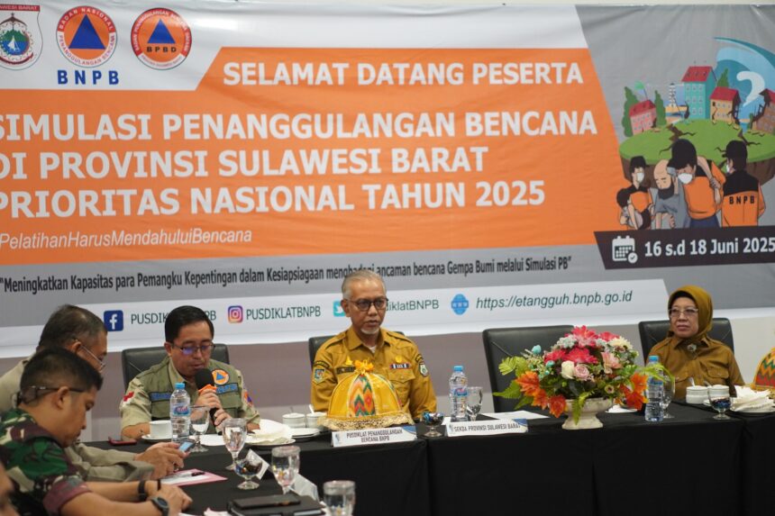 Simulasi penanggulangan bencana berupa TTX dan CPX di wilayah Provinsi Sulawesi Barat dengan topik penanganan gempa bumi, di Mamuju, Sulawesi Barat, pada Senin (16/6/2025). Foto: Ist