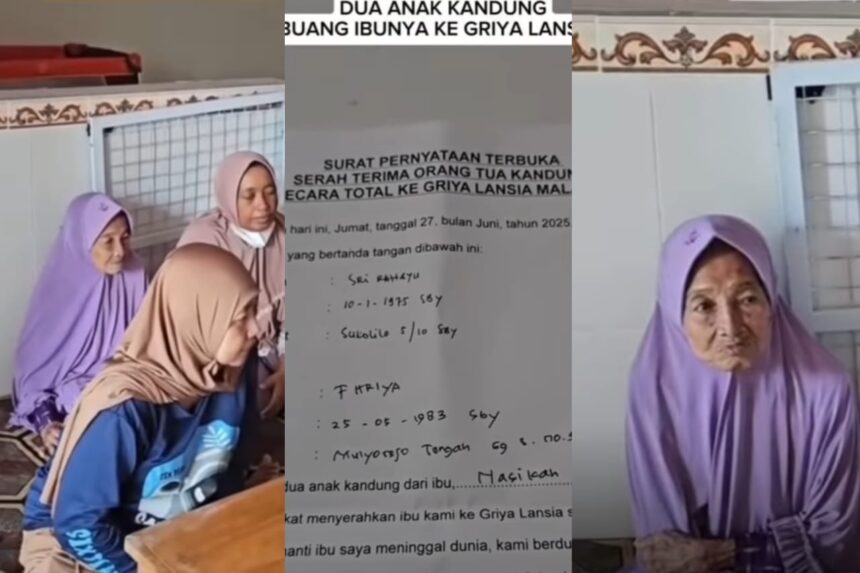 Nursiah nenek 74 tahun dititipkan untuk tinggal di panti jompo diserahkan bersama surat dari dua anak Kandungnya. Foto:Tangkap layar IG @medsoszone