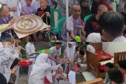 Momen murid SMK Bani Saleh melakukan kunjungan ke panti jompo. Foto: X @liaasister