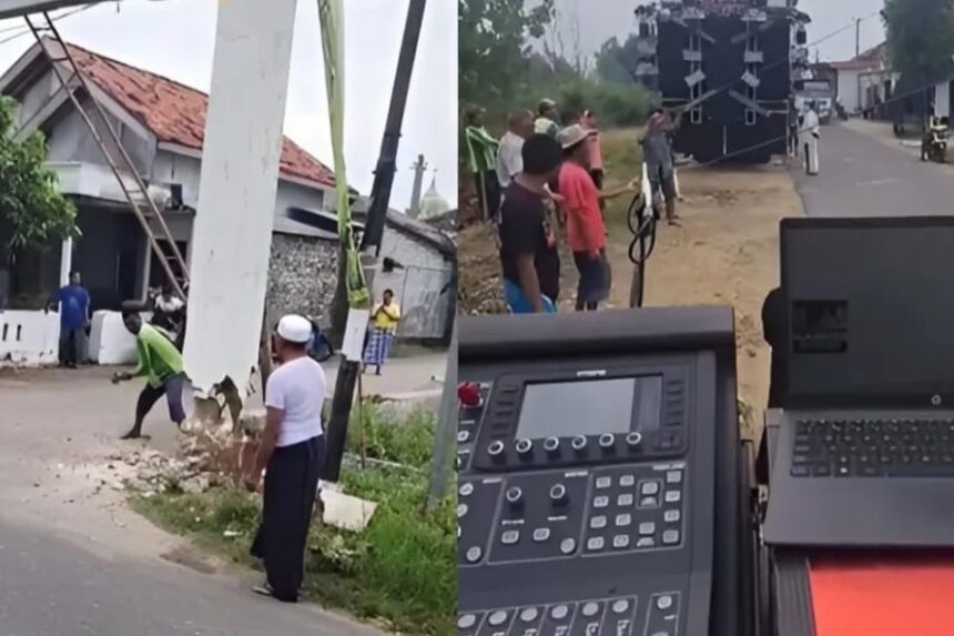 Warga robohkan gapura demi sound horeg bisa lewat. Foto: Dok/Ipol.id