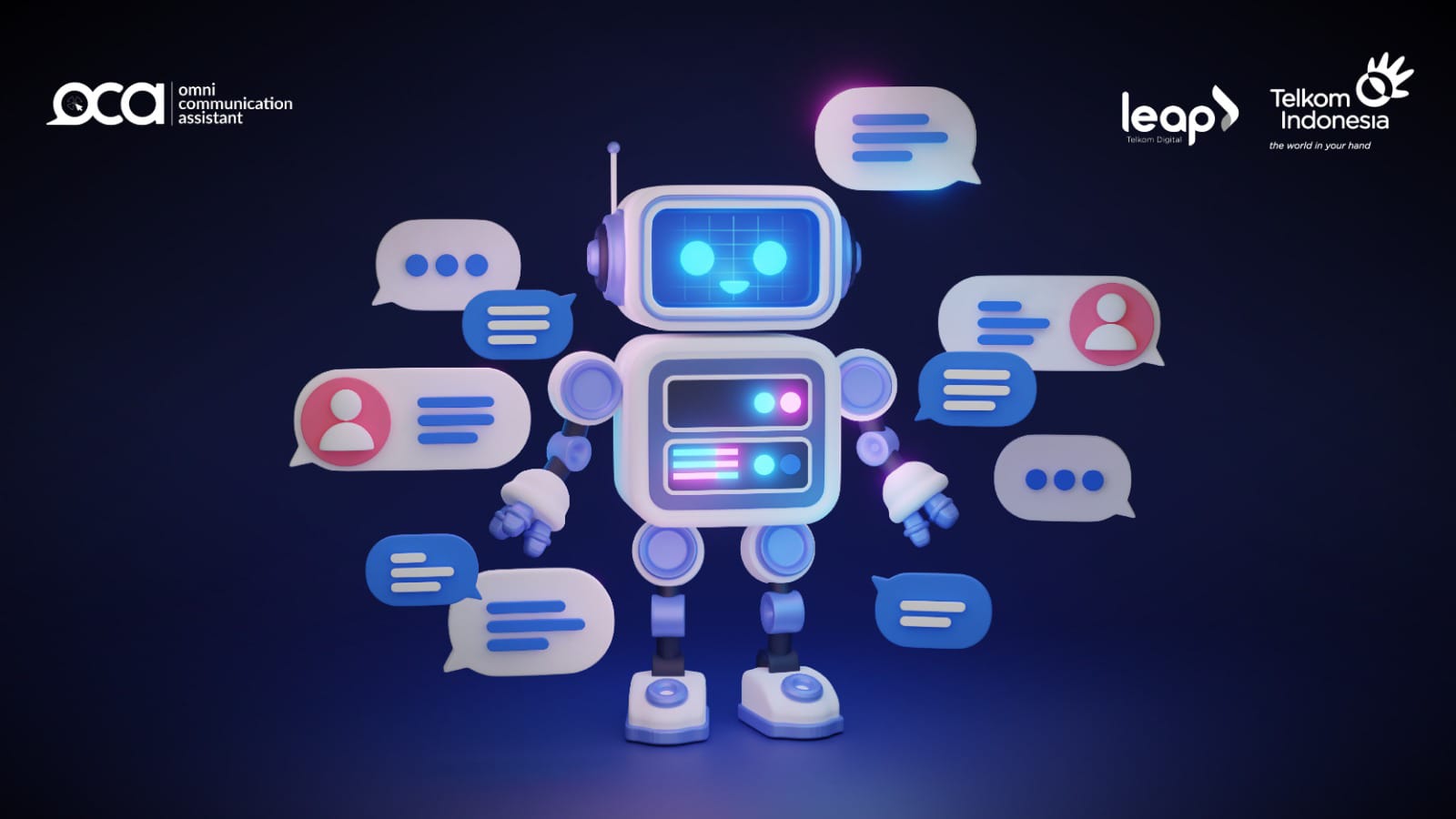 OCA AI dari Telkom hadirkan chatbot builder drag and drop tanpa coding. Bangun chatbot untuk WhatsApp, Instagram, dan website dengan mudah. Foto: Telkom Indonesia