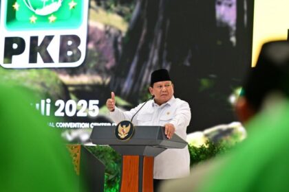 Presiden Prabowo Subianto di Peringatan Hari Lahir ke-27 Partai Kebangkitan Bangsa (PKB) di Jakarta Convention Center. Foto: Setneg