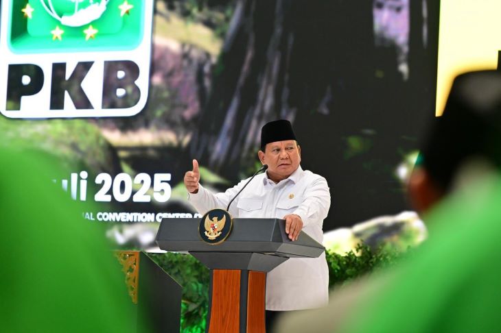 Presiden Prabowo Subianto di Peringatan Hari Lahir ke-27 Partai Kebangkitan Bangsa (PKB) di Jakarta Convention Center. Foto: Setneg