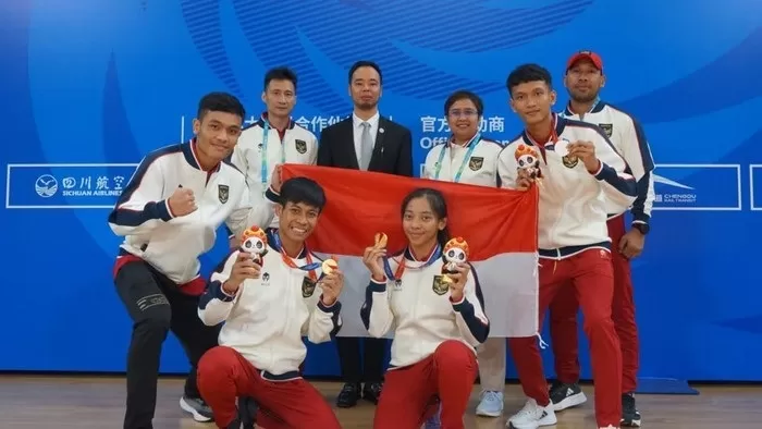 Tim Wushu Indonesia saat mencetak sejarah di FISU Chengdu 2023. (Foto:Ist)