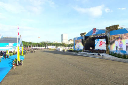 Tampak upacara peringatan Hari Bhayangkara ke-79 di Monas, Jakarta, 1 Juli 2025. Foto: Polri