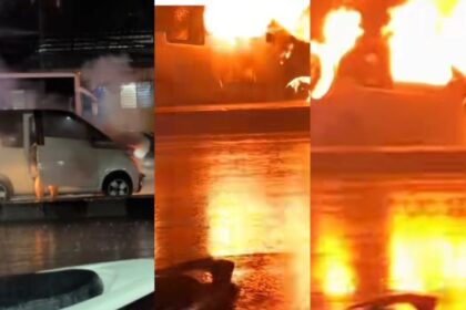 Mobil listrik Wuling Air EV terbakar di Jalan Soekarno Hatta, Astana Anyar, Kota Bandung, Jawa Barat (Jabar). Foto: Tangkap layar TikTok @Virazahra